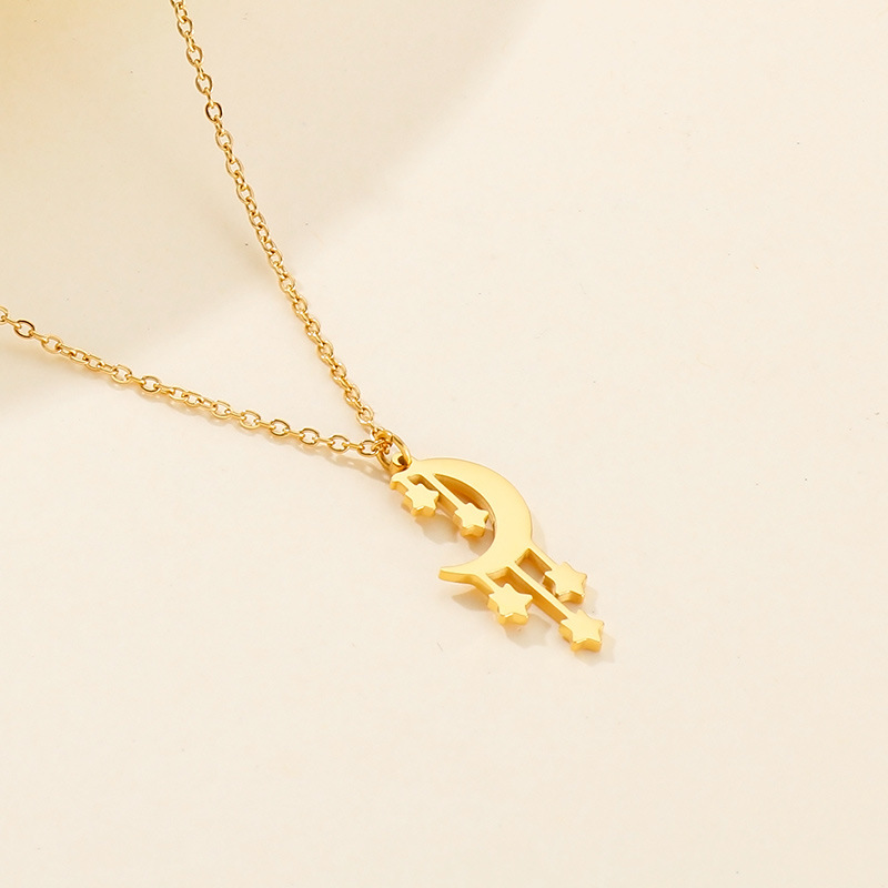 Fashion Star Moon Stainless Steel No Inlaid Earrings Necklace