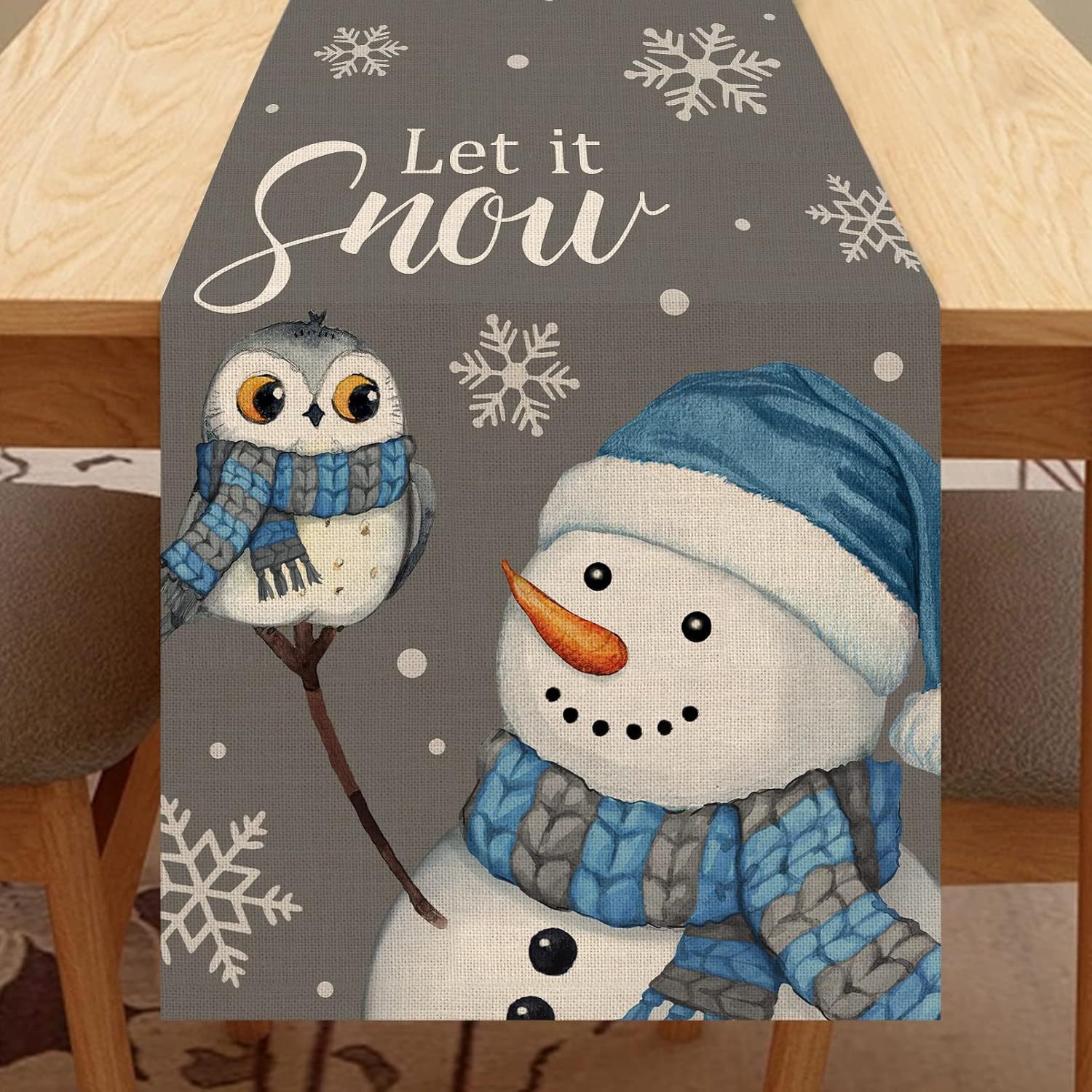 Transfronterizo 2024 Amazon nuevo invierno Navidad muñeco de nieve flocos de nieve lino tabla bandera de mesa mesa mesa de comedor bandera de té image 10