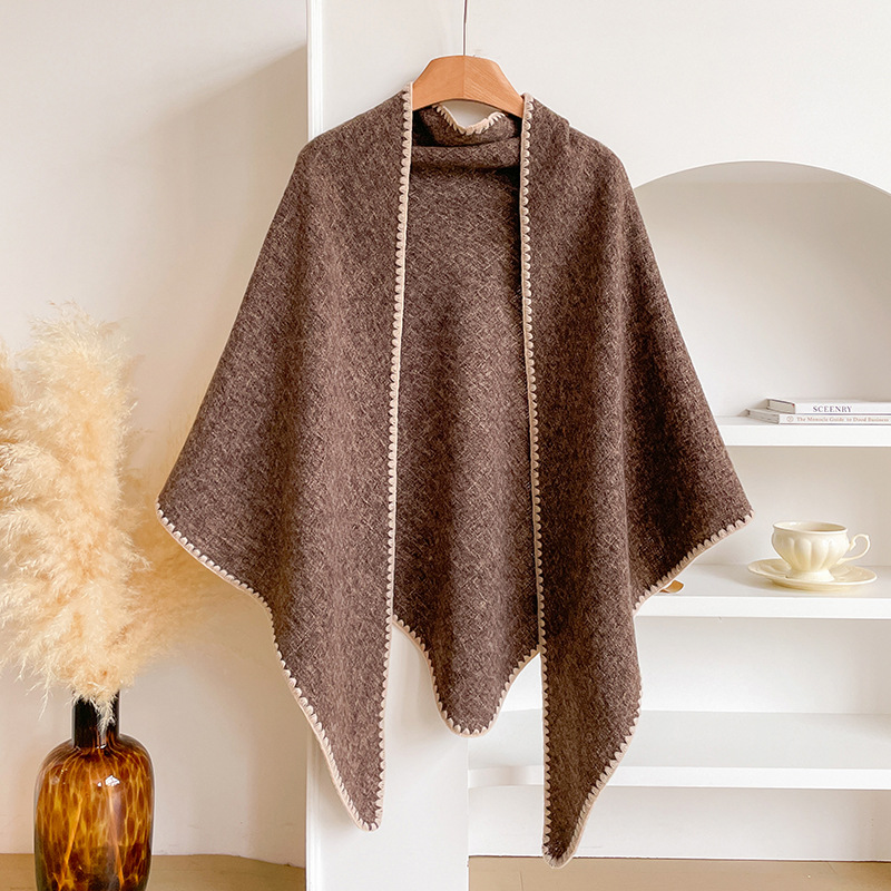 Bufanda Triangular de Lana Estilo Casual 2025 para Mujer, Calentador de Cuello para Otoño e Invierno, Chal Grande de Color Sólido para Habitaciones con Aire Acondicionado.