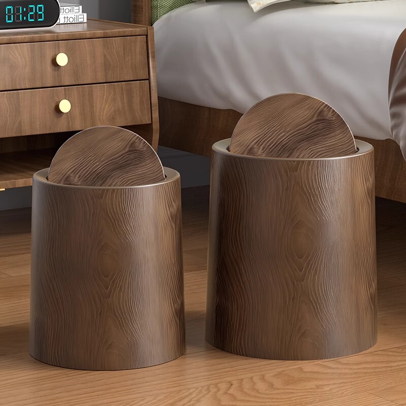 High-Appearance Value Retro Wood Grain Trash Can with Lid, Large Capacity for Home Use, Suitable for Bedroom, Living Room, Kitchen, Bathroom, Hotel