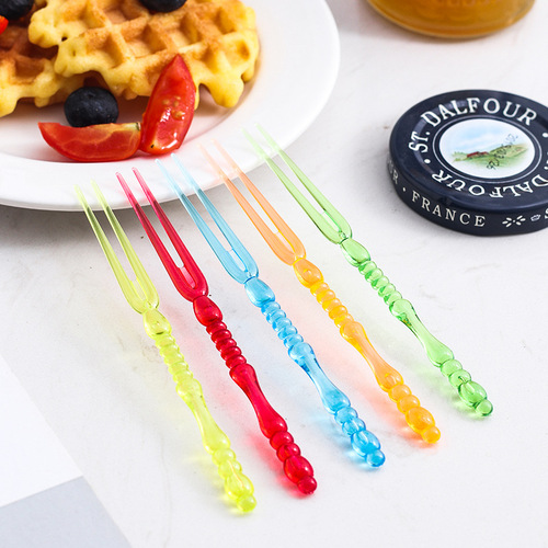 Disposable fruit fork for eating fruit small plastic fruit pick insert transparent household snack cake dessert fork