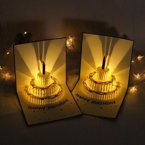Birthday cake music light three-dimensional greeting card paper carving creative gift holiday blessing message card foreign trade wholesale