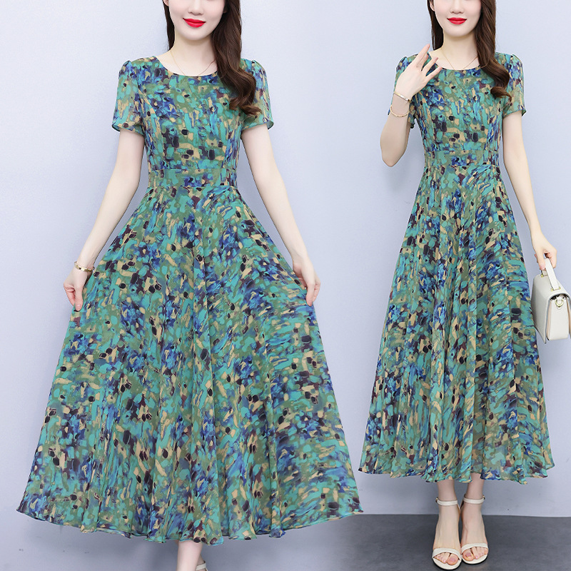 Western-Style Chiffon Dress Summer New Classy Women's Thin Noble Lady's Extra Long Ankle-Length Skirt