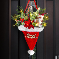 クリエイティブ発光クリスマス帽子装飾ペンダントクリスマス模擬緑の植物松葉ドア吊りクリスマスツリー装飾用品