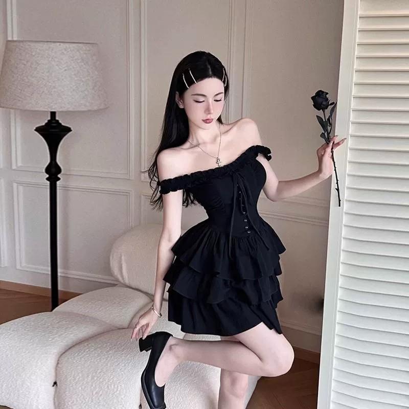 Трансграничный 2025 Сладкая крутая горячая девушка стиль платье на плечо женское летнее чувство высокого уровня