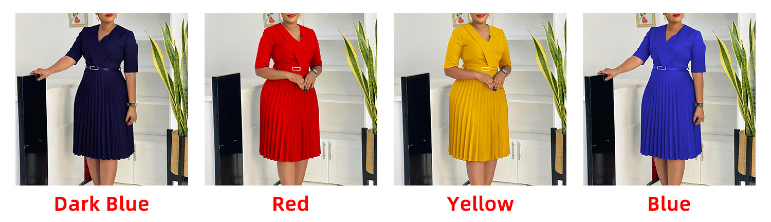 D562 Women' Fahion 2025 Summer New Fahionable Elegant V-neck Solid Color Plu Size Pleated African Foreign Trade_ecoleips.com