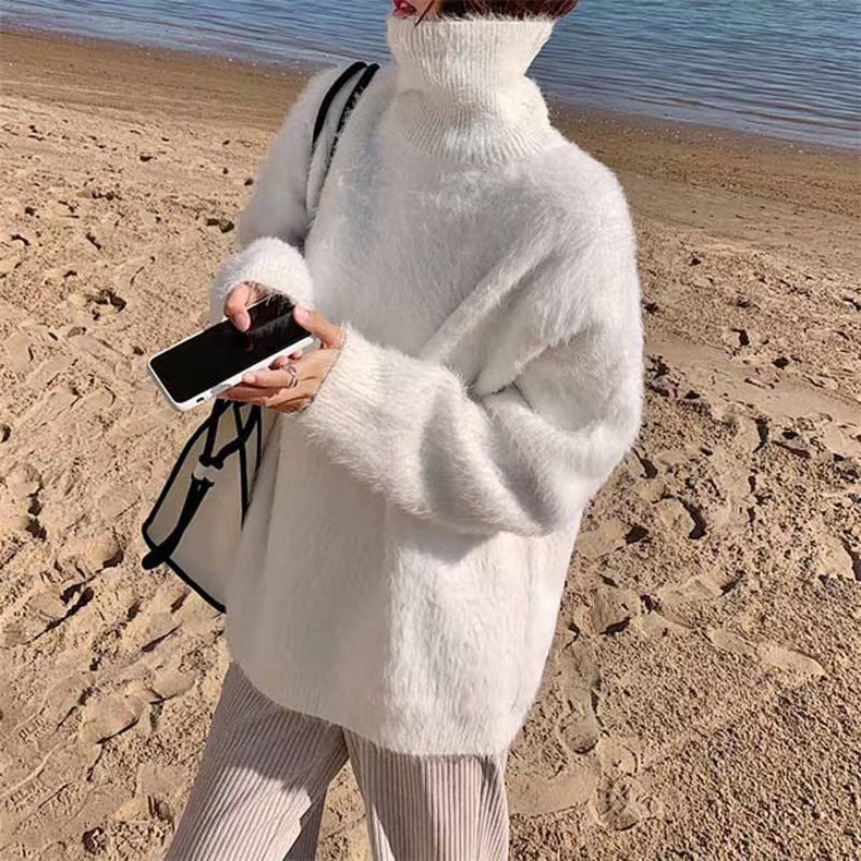 Flauschiger Damen Pullover Mit Stehkragen In Nerzfelloptik_voghion.com