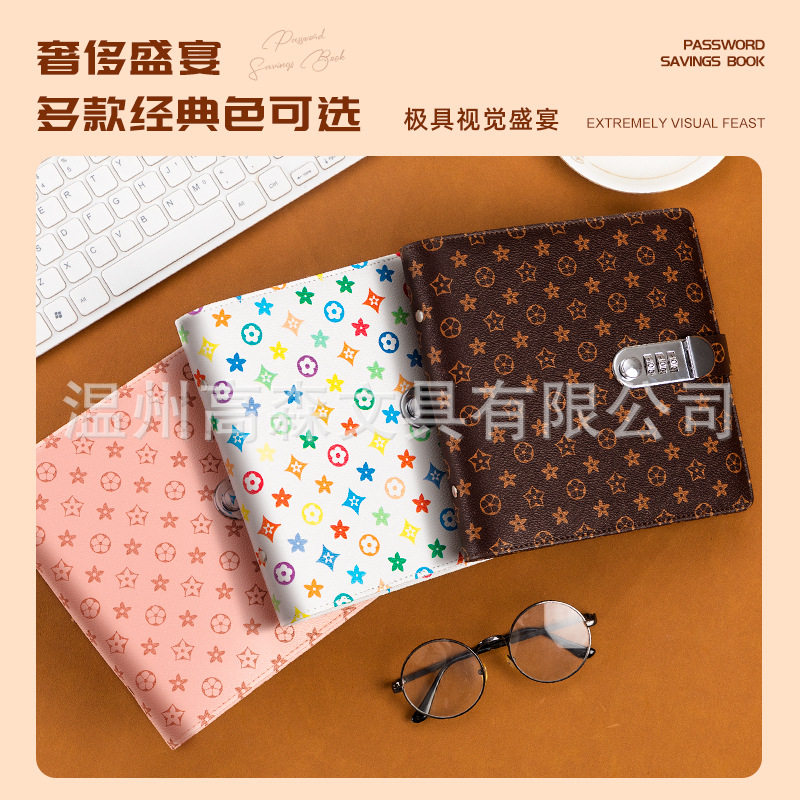 Bloqueo de contraseña transfronterizo, depósito en efectivo, libro de almacenamiento de moneda conmemorativa de billetes de gran capacidad, carpeta de almacenamiento de dinero de cuero PU retro