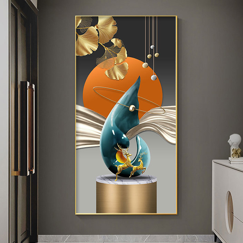 modern Light extravagance Entrance Decorative painting Abstract Geometry Vertical version mural Simplicity a living room register and obtain a residence permit Background wall to ground Hanging picture