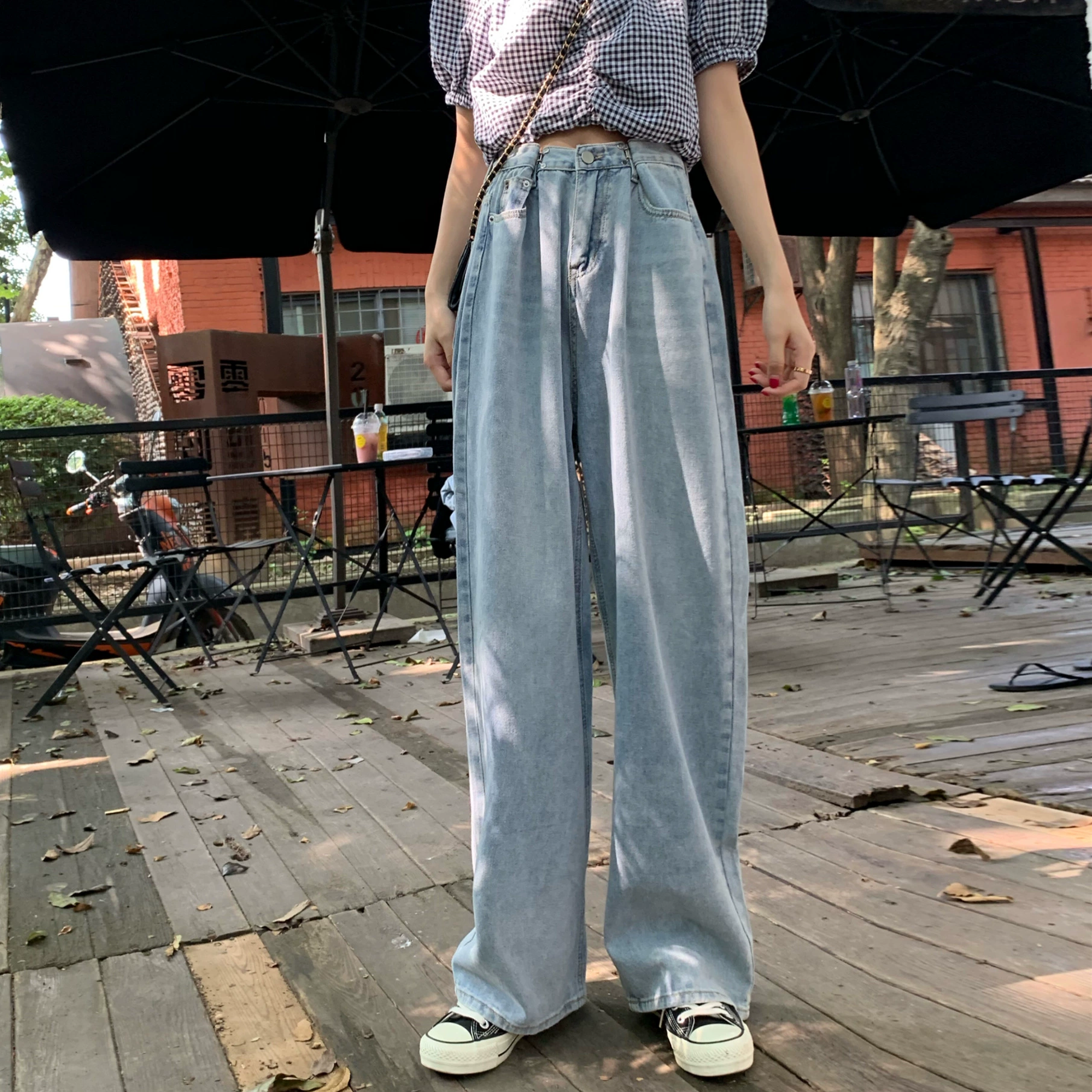 Брюки в пол со знаменитостями в Интернете, свободные прямые джинсы, брюки Hyuna, женские маленькие широкие брюки с высокой талией, брюки для папы