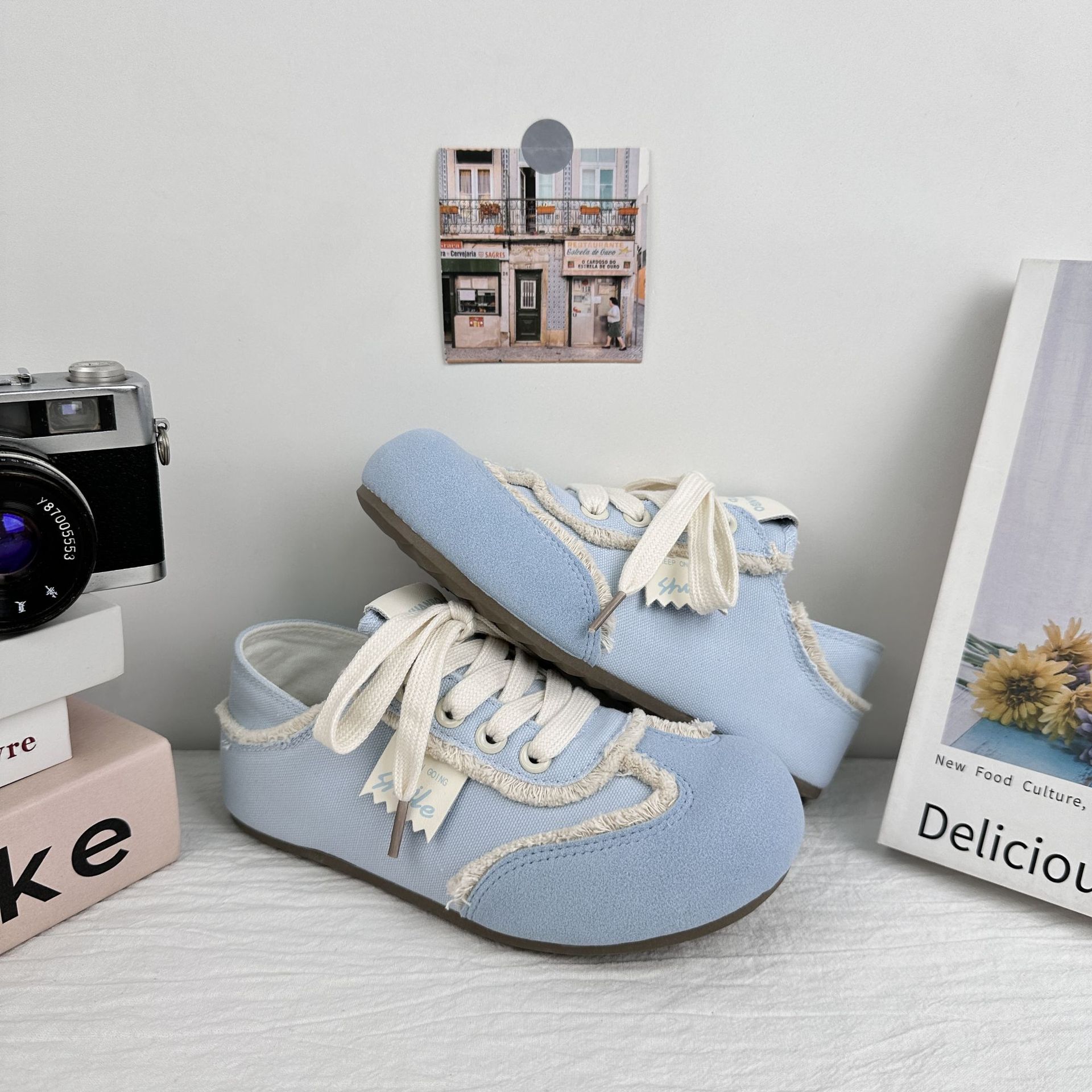 Yuanbo universal nicho zapatos de skate para mujeres 2025 nuevos zapatos de lona de verano un pedazo delgado dos zapatos para el cabello