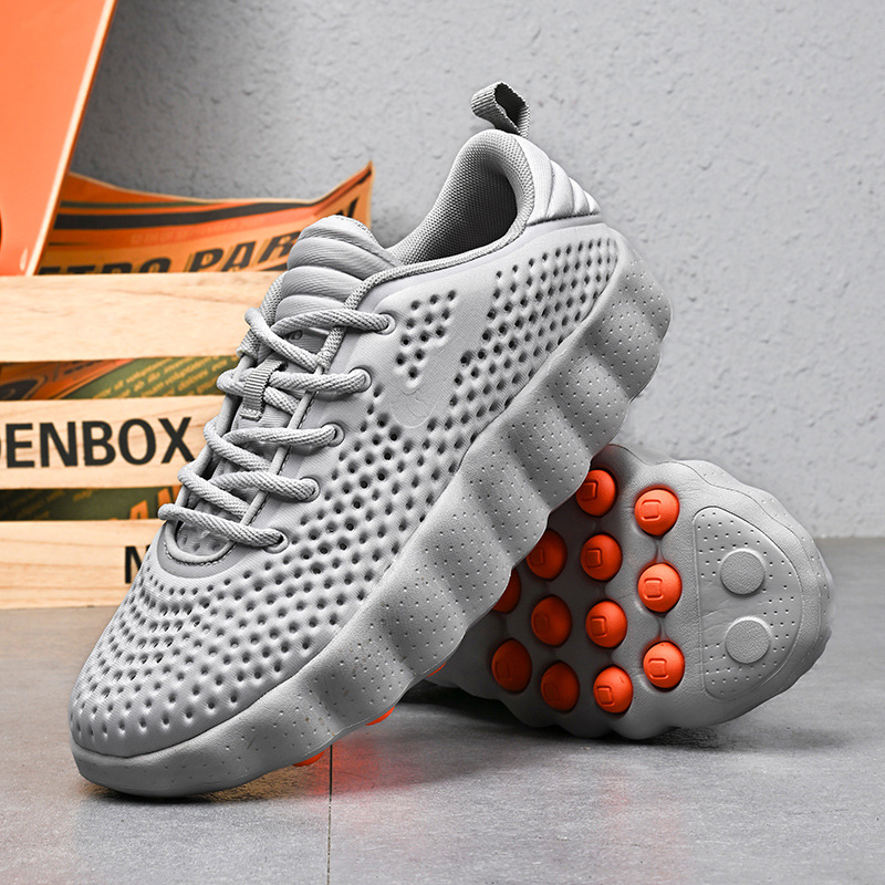 Hollowed-out sports shoes for men and women with massage soles, new summer mesh shoes, non-slip couple's thick-soled height-increasing shoes, casual running shoes