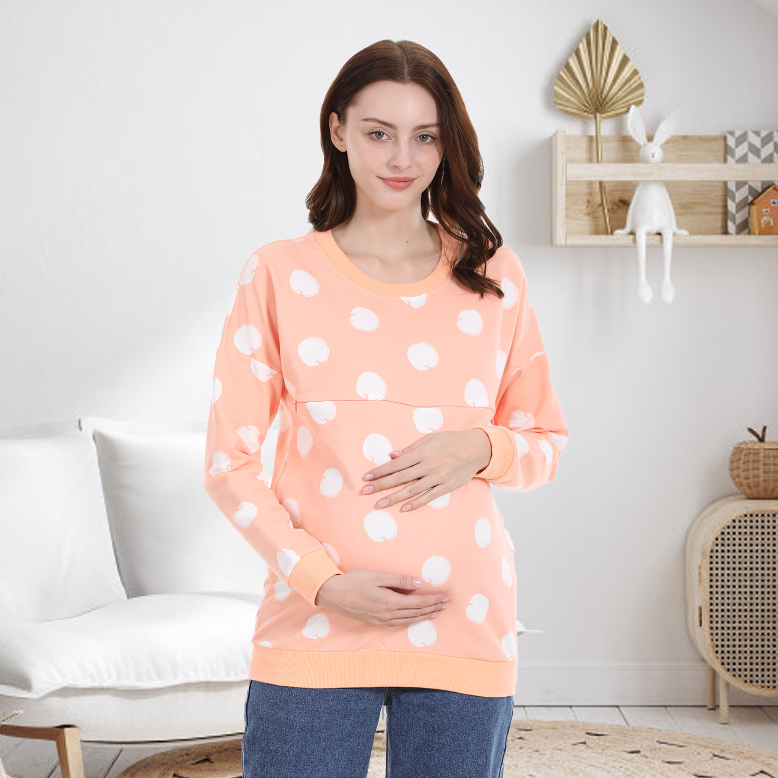 Versatile Cotton Maternity Nursing Sweatshirt For Postpartum Wear_voghion.com