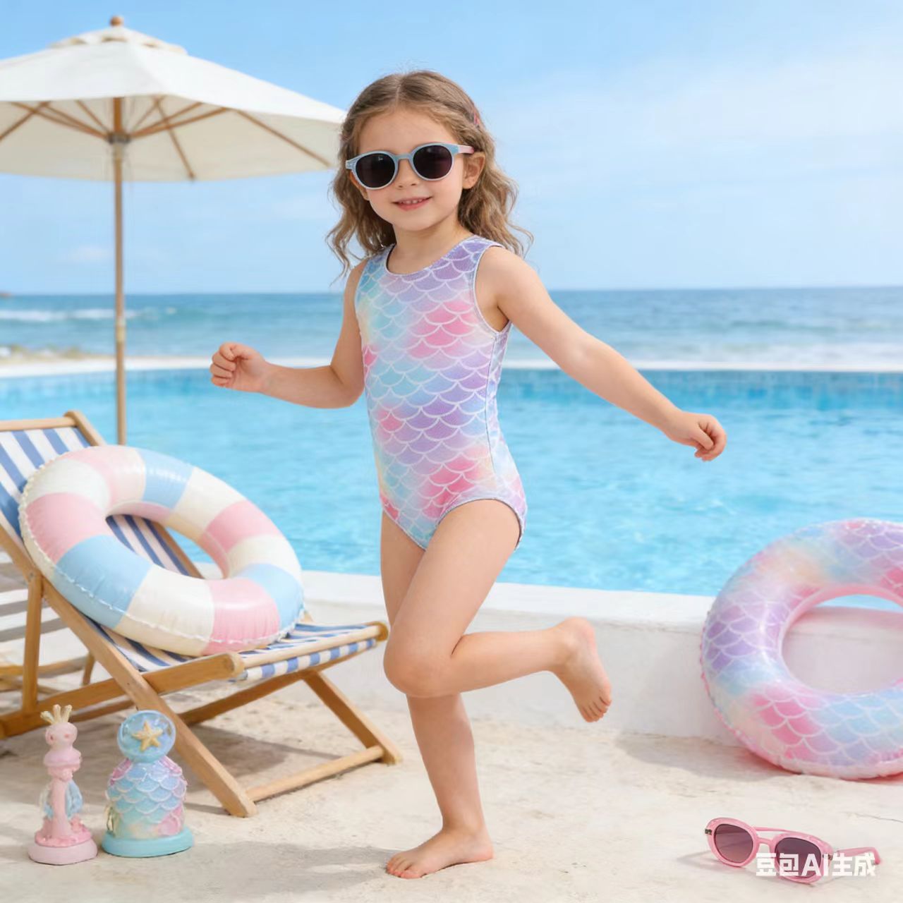 Children's Swimsuit Girl Baby Cute One-Piece Swimsuit Medium and Large Kidsren's Triangle One-Piece Swimsuit Learning Swimming Training