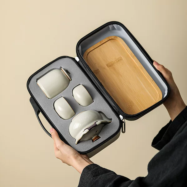 Ru Kiln Beige Handheld Pot Travel Tea Set Company Event Business Gift for Customers Practical High-End