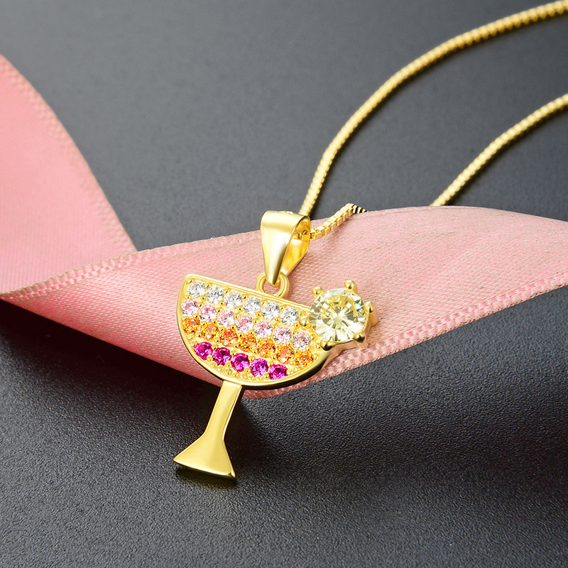 Transfronterizo estilo simple colgante popular estilo japonés y coreano s925 plata ZIRCON clavícula cadena elegante collar de la taza de las mujeres