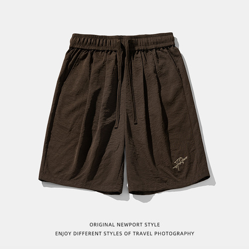 Pleated micro-pleated retro casual shorts summer loose American letter embroidery trendy brand sports five-point pants q