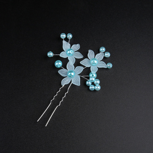 Korean wedding headdress frosted flower hair accessories bride wedding handmade jewelry pearl hairpin style hair fork comb