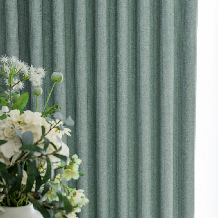 2021 New Light Luxury Green Stripes Solid Color Cotton and Linen Blackout Curtains for Bedroom Living Room Balcony Customization