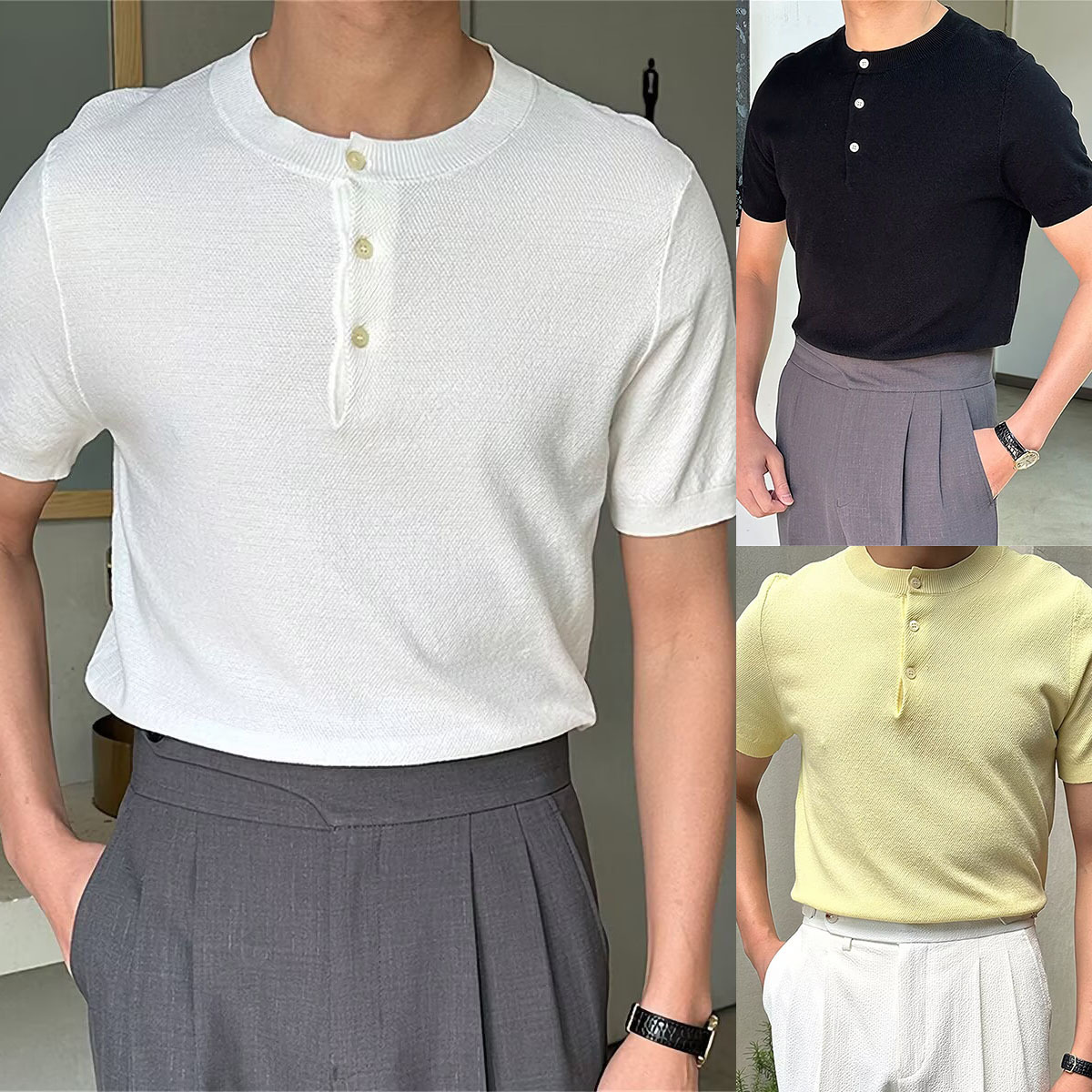 Verano nueva camiseta de cuello Henry camiseta de manga corta hombre viejo viento de negocios de hielo de verano fábrica transfronteriza al por mayor