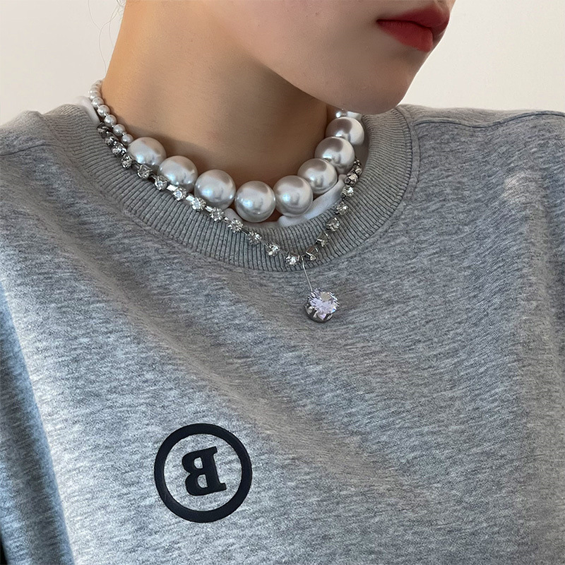 Übertriebene Perlenkette Mit Diamanten Doppellagig Lang_voghion.com