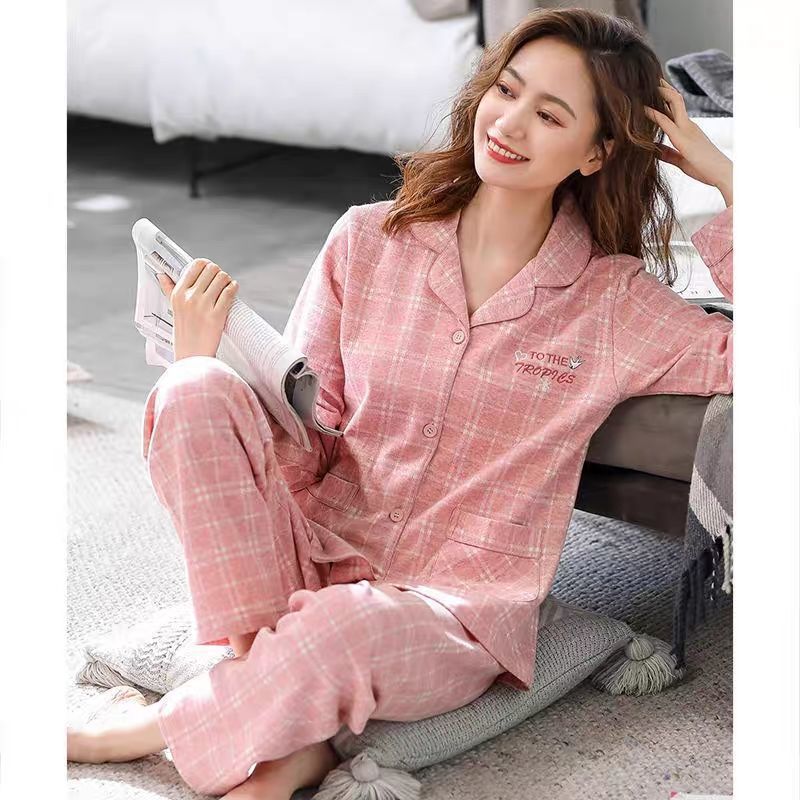 De doble cara 100% pijamas de algodón de las mujeres de primavera y otoño de manga larga dulce más tamaño cardigan ropa para el hogar invierno se puede usar fuera