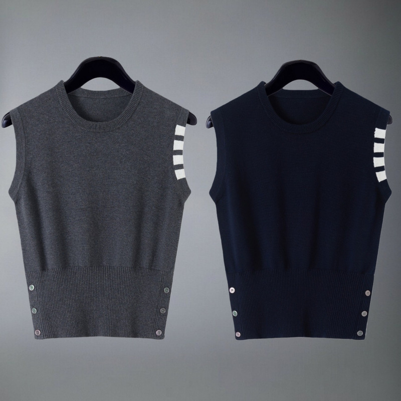 Tb Knitwear Summer New Four-Bar Round Neck Knitted Sleeveless Vest Women's Casual and Comfortable Pullover Vest Vest Tb Knitwear Summer New Four-Bar Round Neck Knitted Sleeveless Vest Women's Casual and Comfortable Pullover Vest Vest
