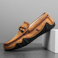 2022 Autumn New Cross-border Men's Casual Leather Shoes Hand-stitched One-piece Driving Bean Bean Shoes Octopus Men's Shoes