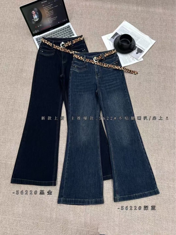5622秋季新款高弹水洗软牛仔高腰喇叭牛仔裤女不贴腿宽松喇叭裤|undefined