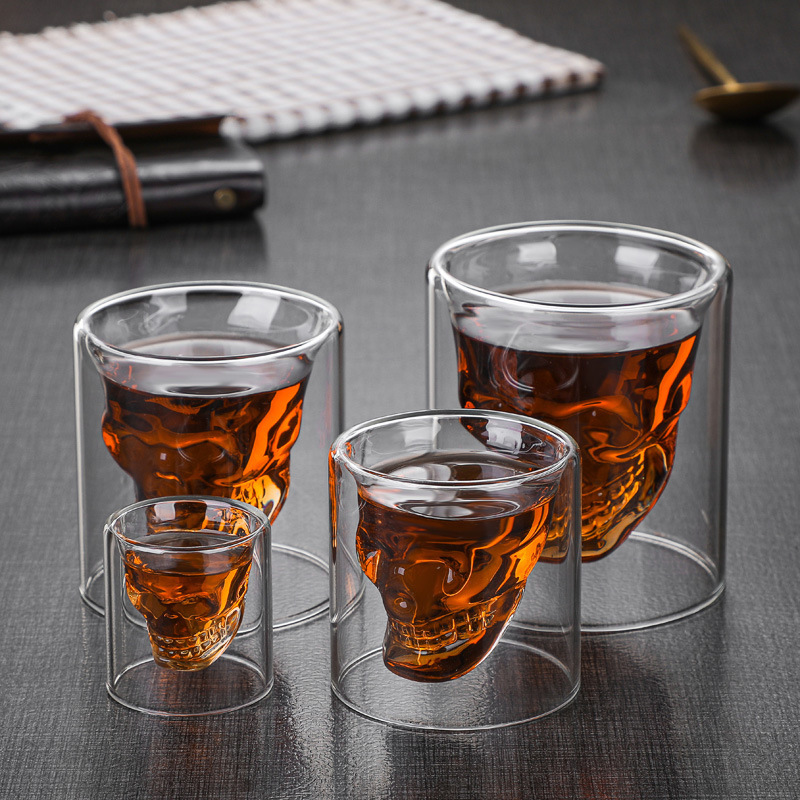 Skull Bone Wine Glass Water Glass Crystal Skull Beer Glass High Borosilicate Glass Double Layer Simple Transparent Glass
