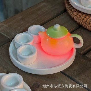 摆摊热卖玩具引流爆款迷你陶瓷发光功夫茶具可泡茶套装趣味茶玩