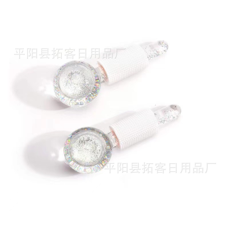Bola de hielo de belleza, bola de hielo ondulada, bola de hielo energética para compresión, bola de hielo para masaje facial con compresión fría y caliente, barra de hielo de belleza, diseño con brillantina.