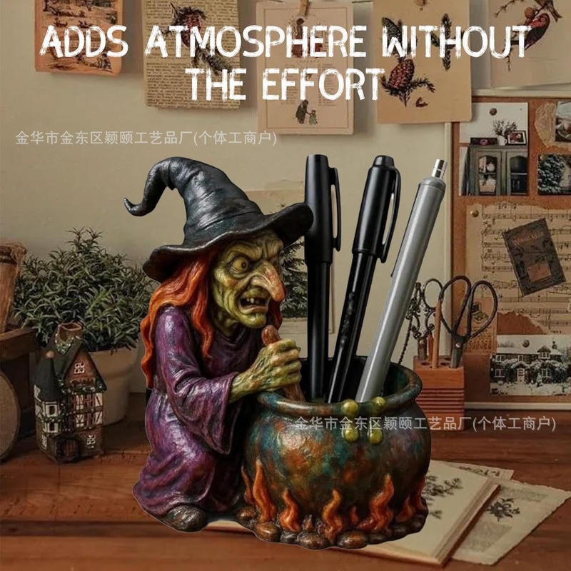 跨境新品万圣节Magic Witch Cauldron Pen Holder魔法女巫笔筒|undefined