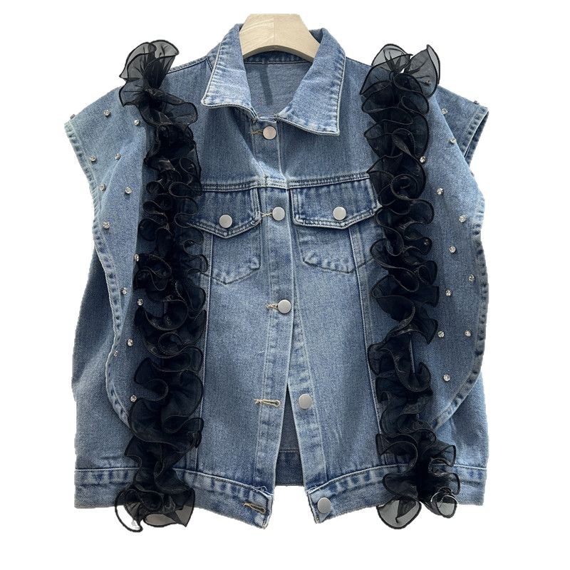 Denim suelto corto 2025 versión coreana de la industria pesada retro nueva chaqueta de mezclilla con diamantes chaqueta de manga larga chaqueta image 5