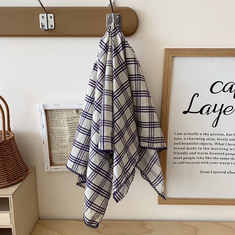 Bolsa a cuadros, pañuelo en la cabeza, niña de verano, estilo pastoral de primavera y verano, bufanda de seda francesa, bufanda cuadrada pequeña, bufanda pequeña, bolsa de toalla de seda, cinturón