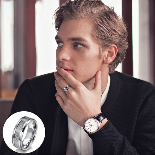 European and American cross-border temperament trendy titanium steel ring men's rime pattern epoxy stainless steel ring manufacturer wholesale