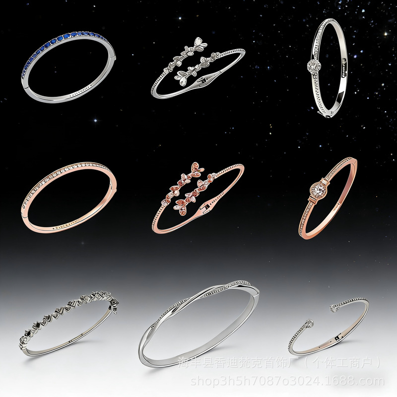 Wholesale High-Quality Full Range of Bracelets with Starry Flower Square Diamonds, Mobius Single-Row Diamond Open Adjustable Bracelets