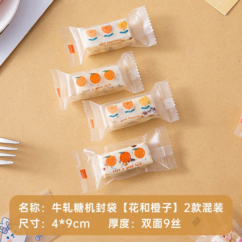 Bolsas de embalaje de caramelo caseras, carne de papel, papel de azúcar enrollado, sello de máquina, copo de nieve, pastel de leche crujiente, galletas de caramelo, transparente al por mayor