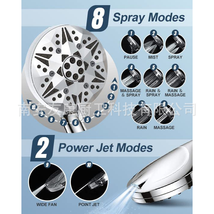 Ducha de mano 10 funciones con pistola de ducha trasera, baño de agua con ducha de lluvia, juego de baño, cabezal de ducha de chorro superior de la casa de baños