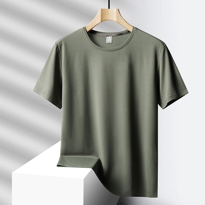 Camiseta de seda de hielo de nuevo estilo de verano de talla extra grande para hombres, tops deportivos casuales, camisetas de secado rápido, camisetas de manga corta para hombres con cuello redondo, gordos