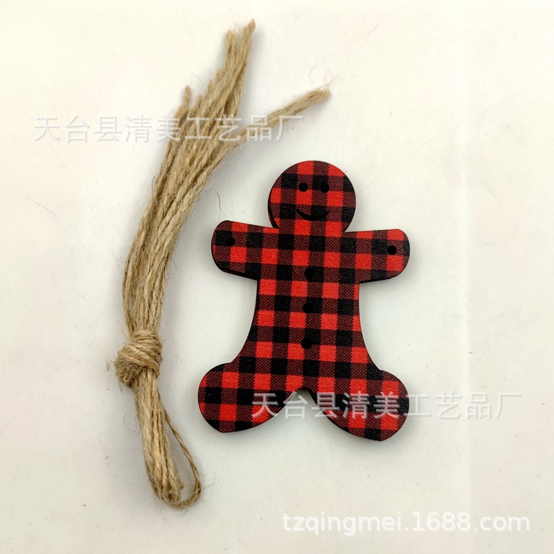 33 rojo y negro Plaid SERIE DE Navidad madera chips colgantes decorativos de Navidad se pueden combinar libremente con 10 piezas en un paquete