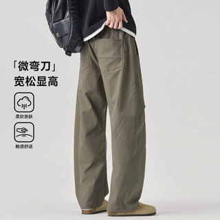 美式解构拼接工装裤弯刀裤男士潮秋冬季加绒复古直筒宽松休闲长裤