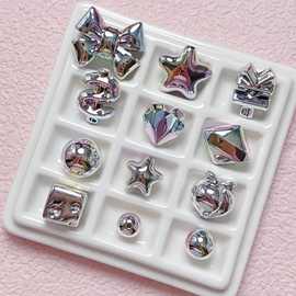 高品质极光银五角星爱心圆珠串珠diy手机链项链手作饰品挂件散珠