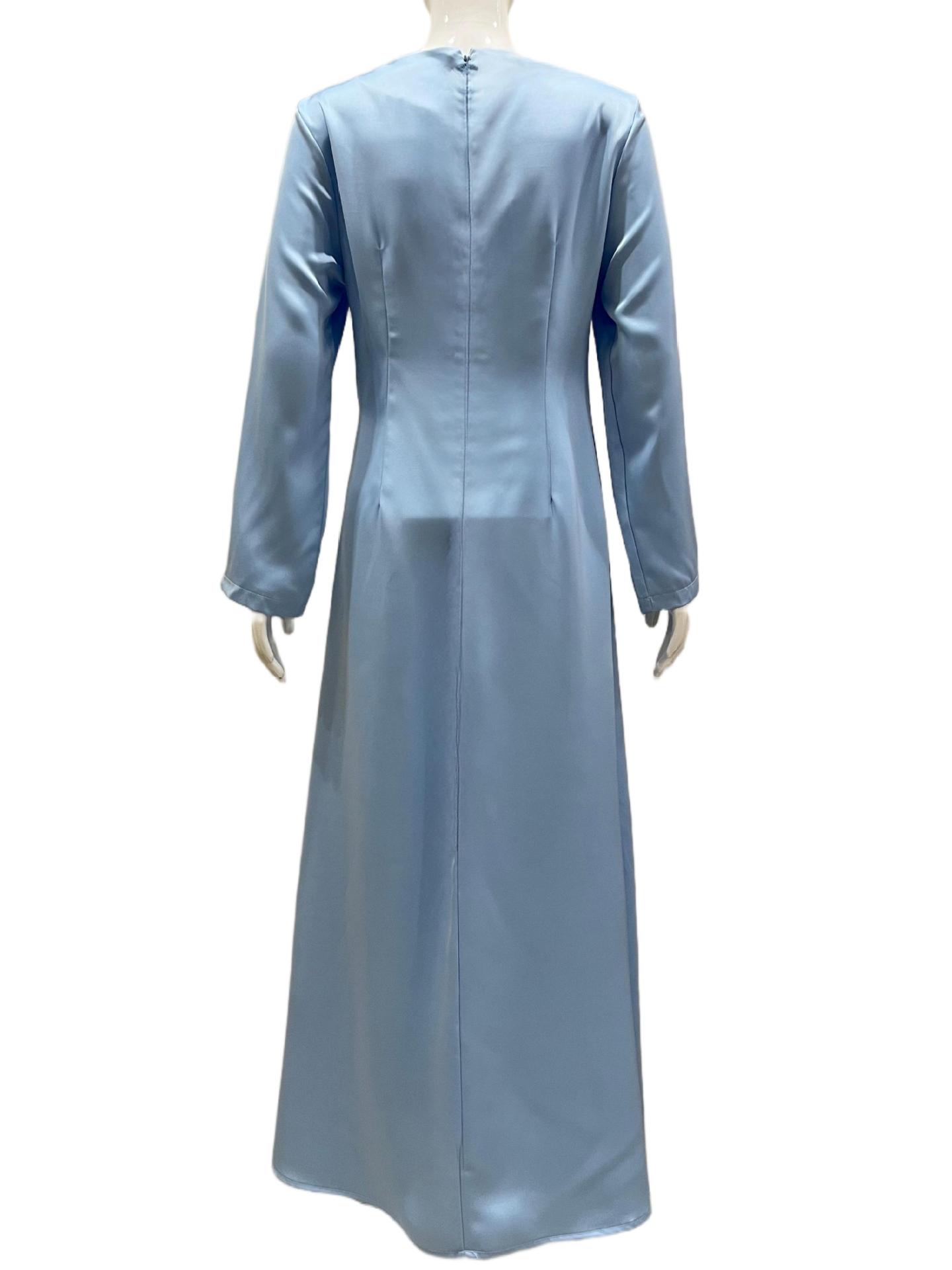 In-stock High-end Light Blue Diamond-embellished Cape Middle Eastern Dress Muslim Luxury Banquet Gown Arabian Robe_ecoleips.com