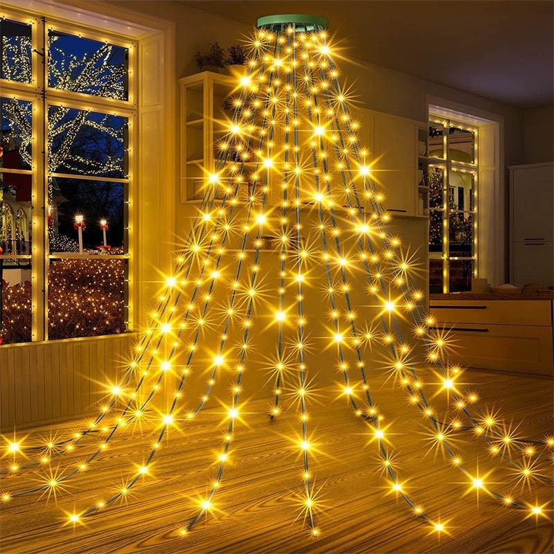 Lámpara de Navidad LED anillo árbol luz de árbol de Navidad luz de árbol USB baja tensión pentagramas cascada colgar árbol decoración de luz de agua