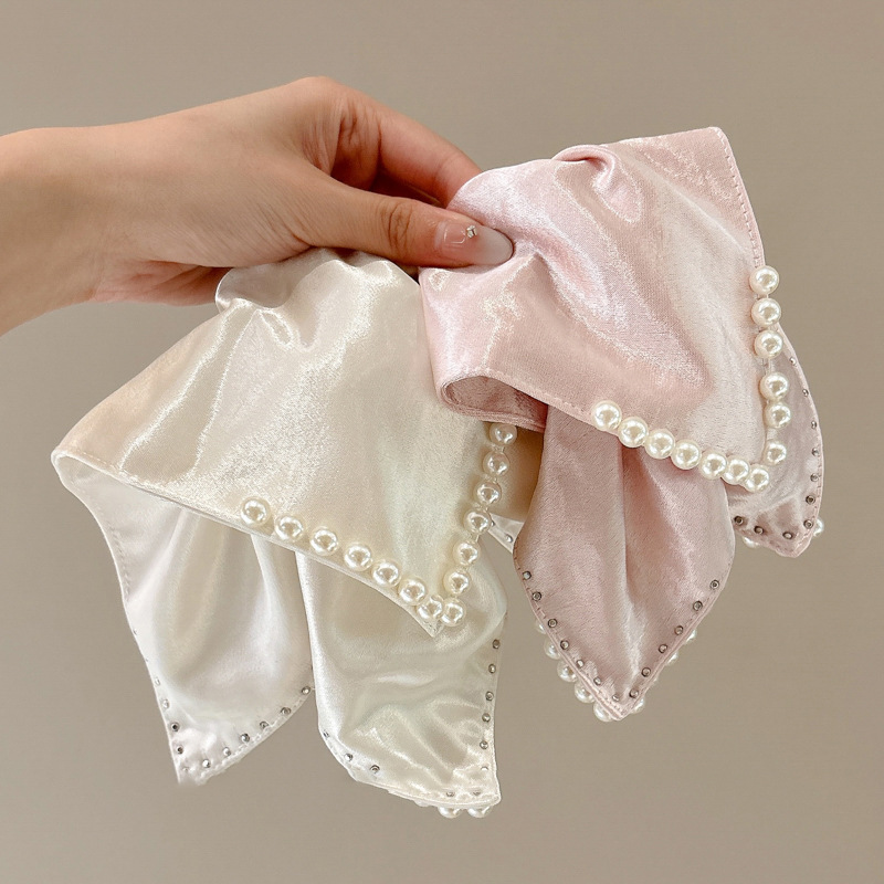 Toalla cuadrada blanca de satén retro francés, lazo para el cabello de intestino grueso, accesorios para el cabello de alta calidad para mujer, cuerda para la cabeza grande cuadrada 2025 nuevo
