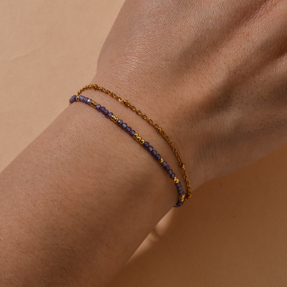 8g Weight Bracelets Classification Modern Style Geometric 304 Stainless Steel Zircon Beaded Chain Cable Chain Beaded Bracelets Wholesale