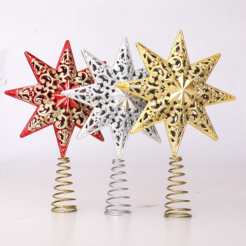Cross-border wholesale 20cm Christmas tree topper eight-pointed star Christmas gift multi-pointed star creative decoration prop