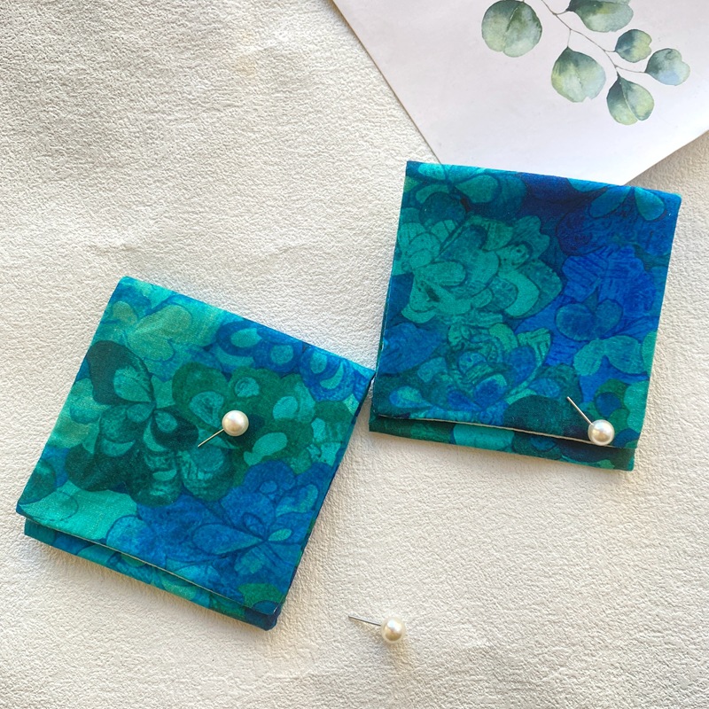 现货棉布翡翠湾印花翻盖首饰袋双层信封袋饰品文玩小物件收纳袋