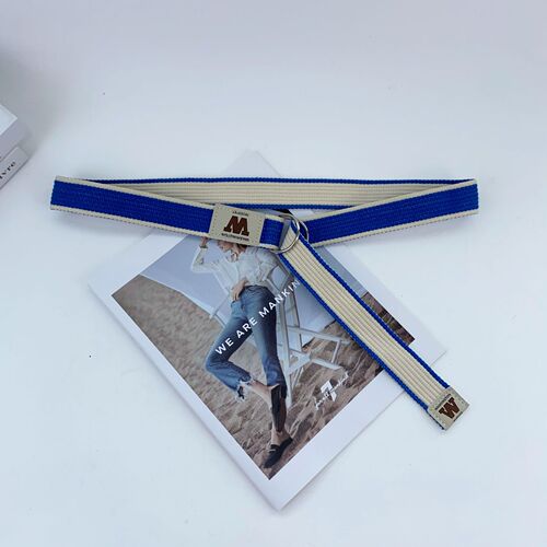 Korean-style Youthful Instagram-inspired Student-Ready Double-Loop Striped Canvas Belt — Trendy Denim Pants–Matching Fabric & Leather Belt for Women